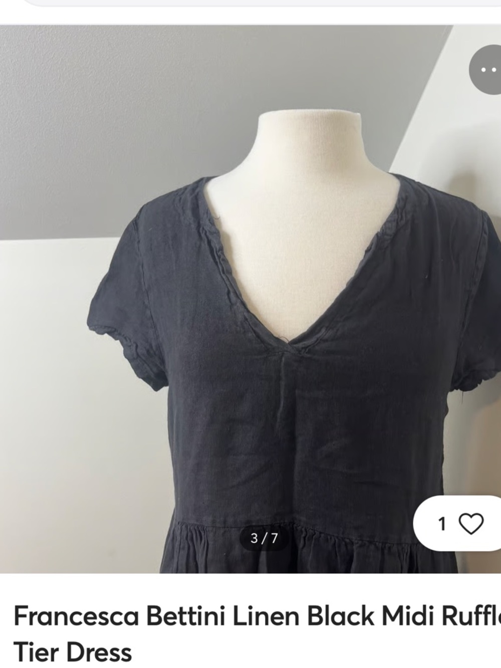 Classic Black V-Neck Tiered Midi Dress - Women's 100% Linen - Picture 3 of 6